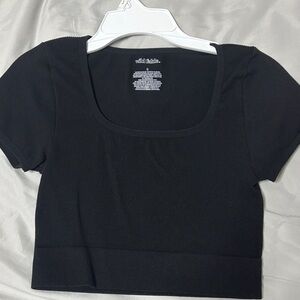 wild fable Black Ribbed Scoop-Neck Crop Tee